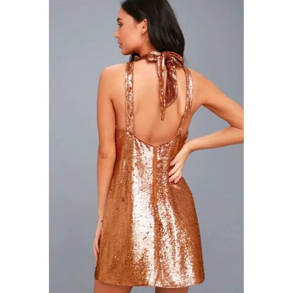 C/Meo Collective Sequence dress halter copper rose gold S Resolve ILLUMINATED - Picture 2 of 11
